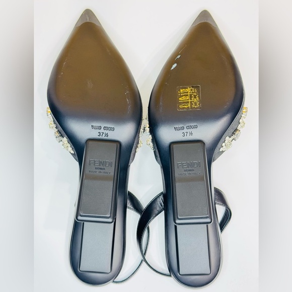 Fendi First Slingback Heels Black Satin With Nero Crystal Size 37.5 Retail$1790 - Picture 13 of 16
